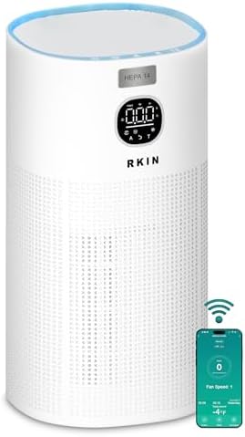 HEPA 14 Smart Air Purifier for Large Rooms, WiFi App Control, PM2.5 Air Quality Monitor, Pet Hair, Pollen, Smoke & Odour Removal System