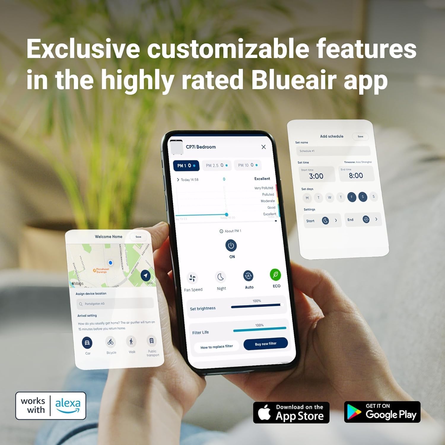 Premium Smart Air Purifier for Home, Pet Allergy Filter, Quiet Operation, Air Sterilisation Technology & Large Room Coverage