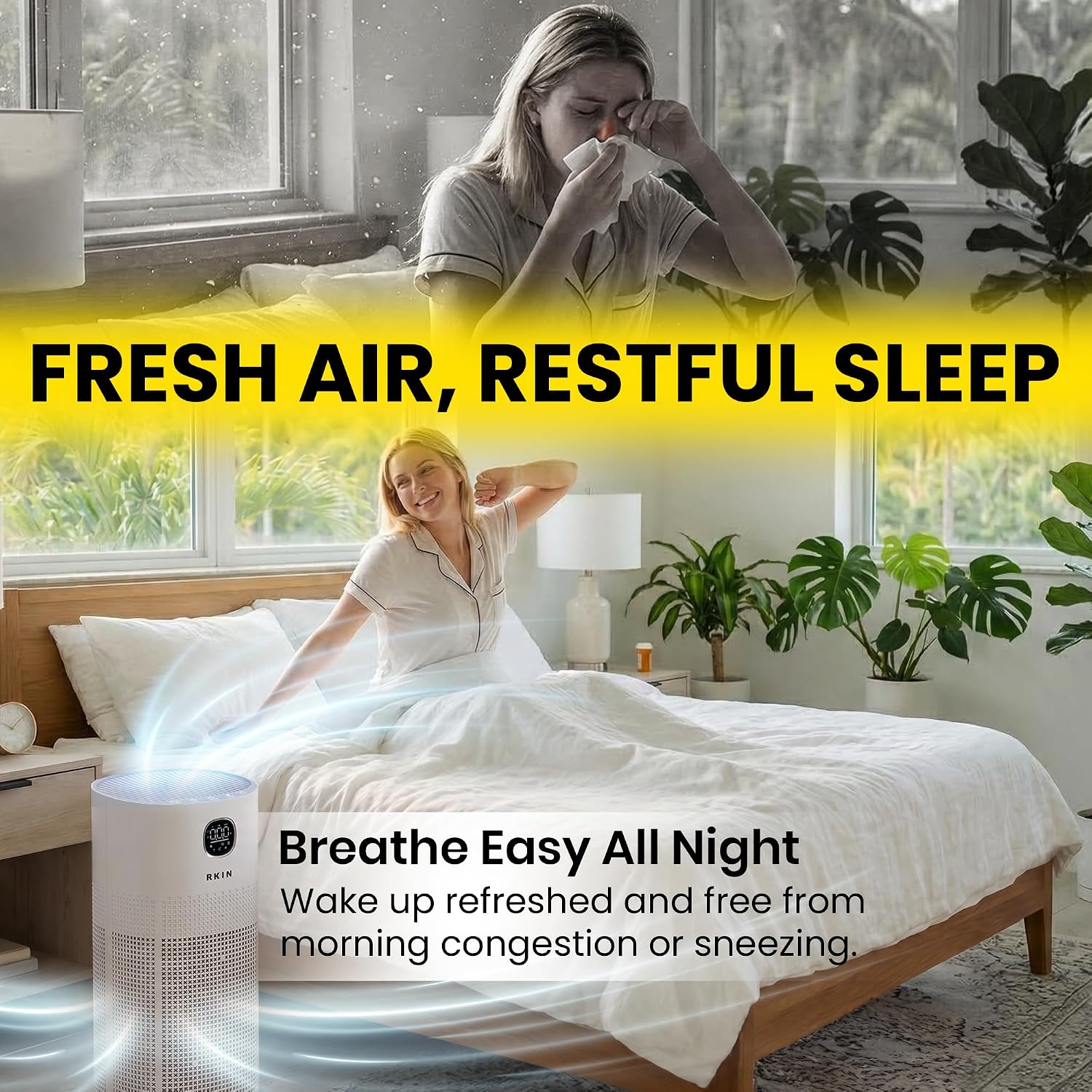 HEPA 14 Smart Air Purifier for Large Rooms, WiFi App Control, PM2.5 Air Quality Monitor, Pet Hair, Pollen, Smoke & Odour Removal System