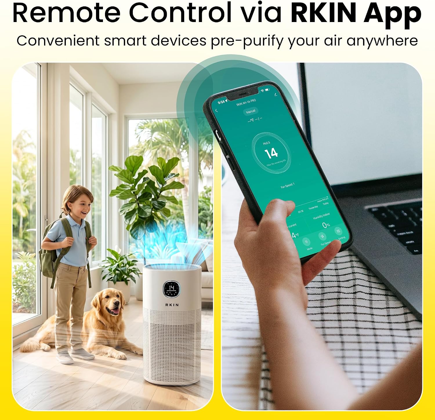 HEPA 14 Smart Air Purifier for Large Rooms, WiFi App Control, PM2.5 Air Quality Monitor, Pet Hair, Pollen, Smoke & Odour Removal System