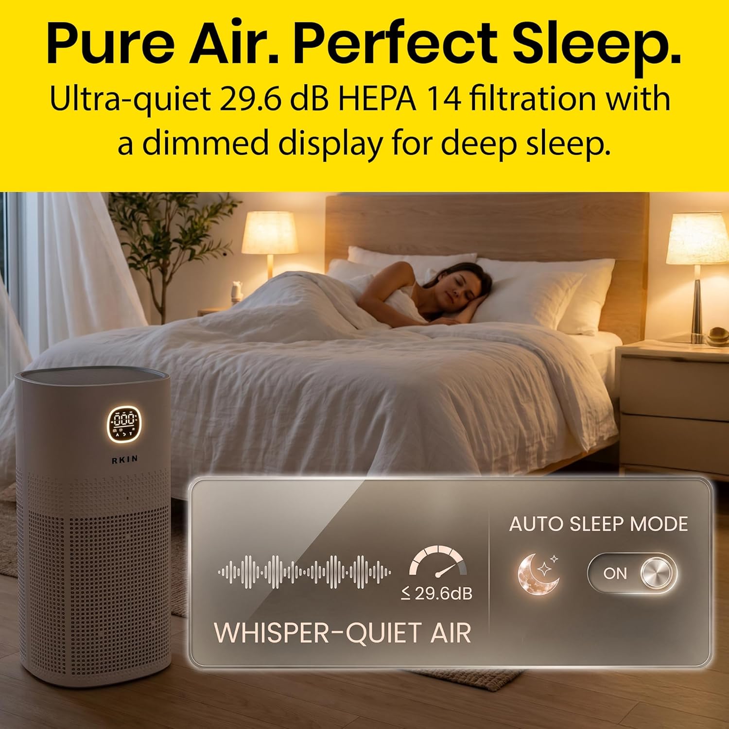 HEPA 14 Smart Air Purifier for Large Rooms, WiFi App Control, PM2.5 Air Quality Monitor, Pet Hair, Pollen, Smoke & Odour Removal System